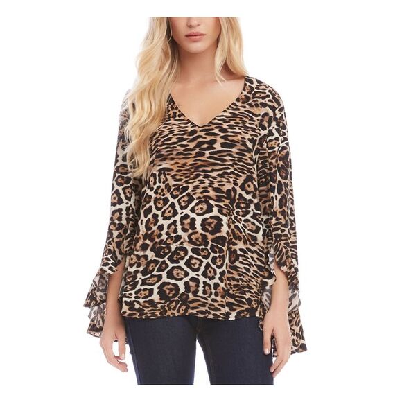 KAREN KANE Tops - KAREN KANE Womens Gray Animal Print V Neck Top S